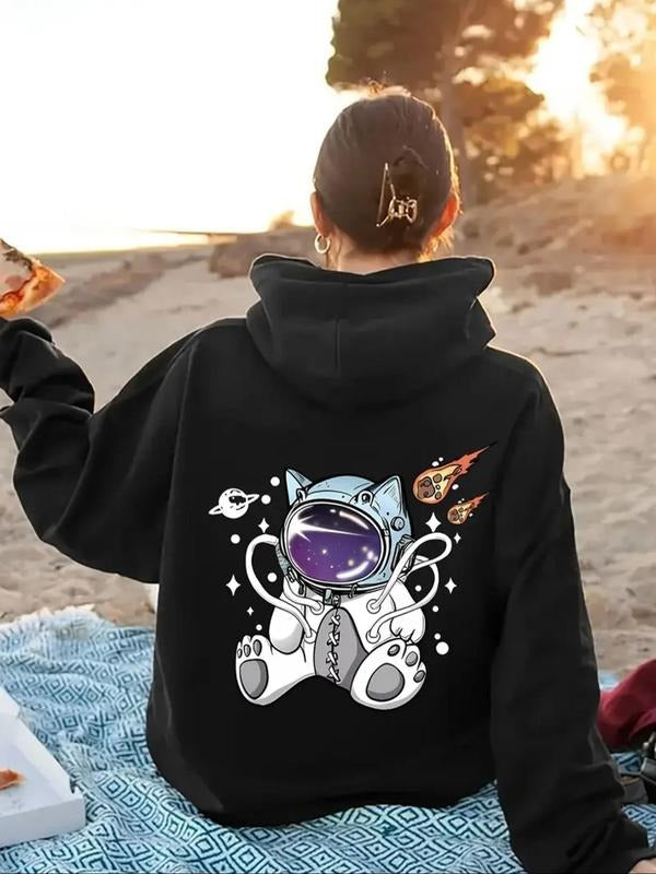 Cartoon Space Cat Print Casual Hooded Fall Winter - Adult & Kids T-Shirts, Sweatshirts & Hoodies apparel design preview 1