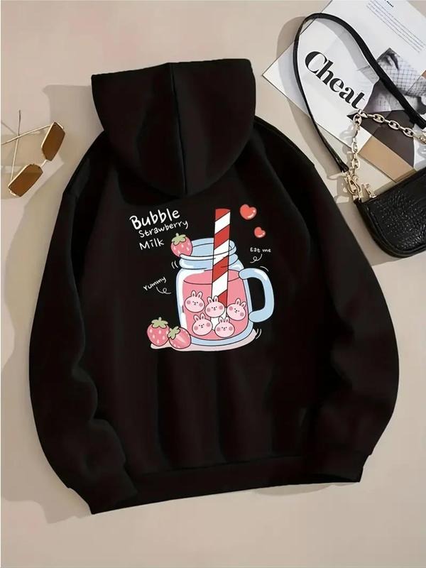 Cartoon Strawberry Milk Tea Print Drawstring Pocket - Adult & Kids T-Shirts, Sweatshirts & Hoodies apparel design preview 1