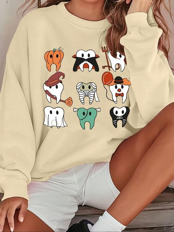 Cartoon Teeth Print Drop Shoulder Casual Round Neck - Adult & Kids T-Shirts, Sweatshirts & Hoodies apparel design preview 1