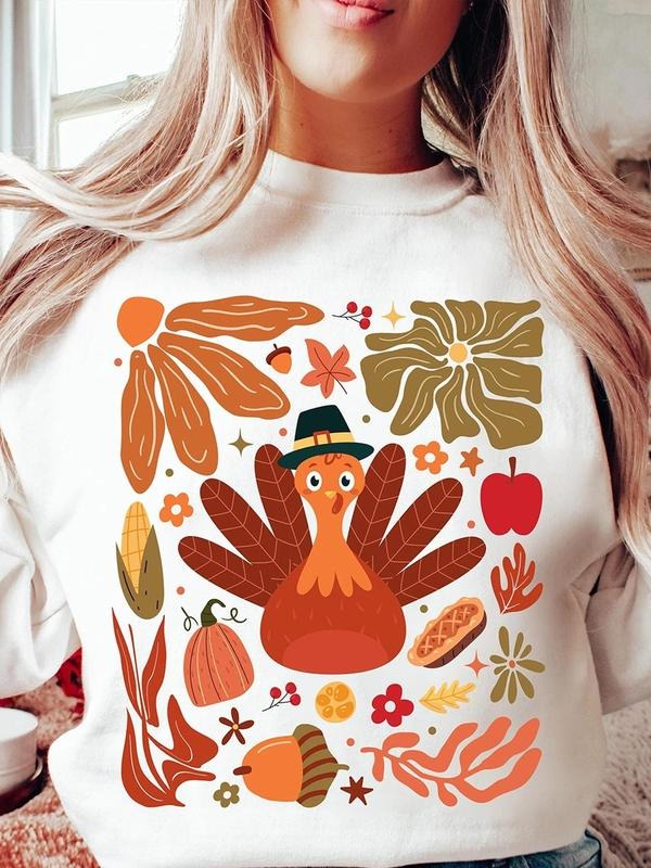 Cartoon Turkey Fruits Print Drop Shoulder Casual - Adult & Kids T-Shirts, Sweatshirts & Hoodies apparel design preview 1