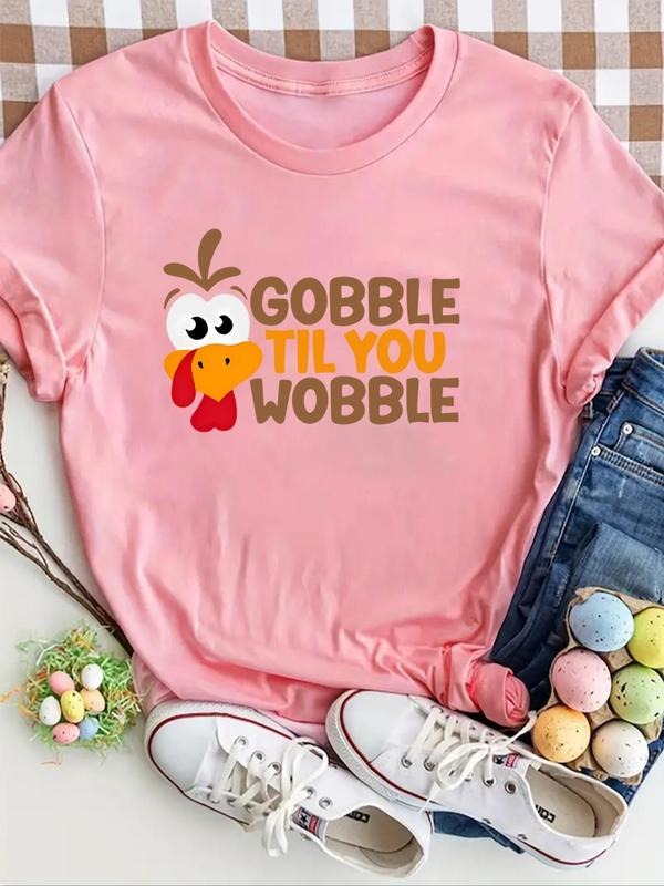 Cartoon Turkey Letter Print Round Neck Casual Short - Adult & Kids T-Shirts, Sweatshirts & Hoodies apparel design preview 1