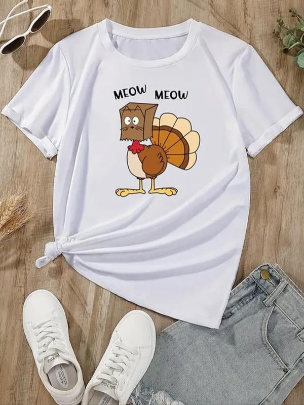 Cartoon Turkey Letter Print Round Neck Casual Crew - Adult & Kids T-Shirts, Sweatshirts & Hoodies apparel design preview 1