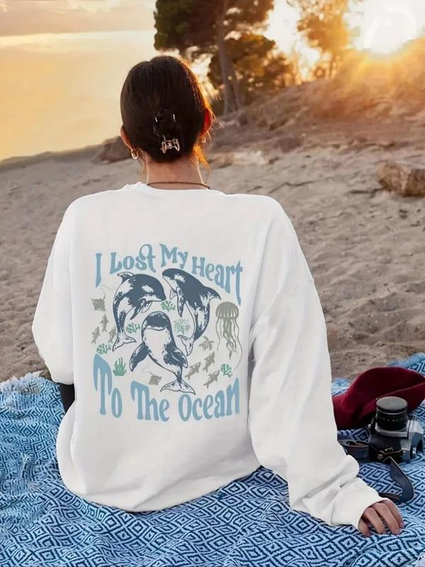 Cartoon Whale Letter Print Drop Shoulder Casual Round - Adult & Kids T-Shirts, Sweatshirts & Hoodies apparel design preview 1