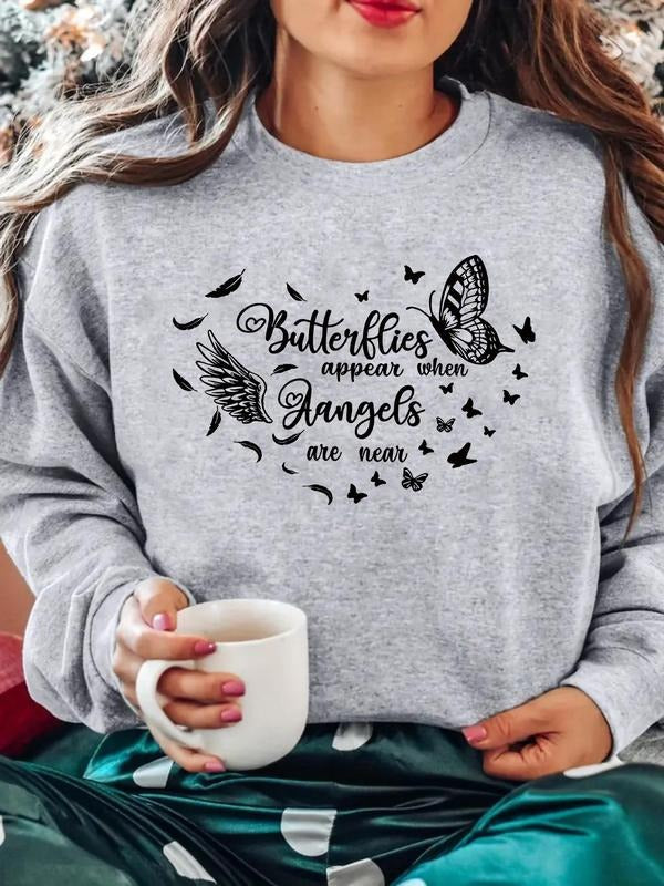 Casual Butterfly Letter Pattern Soft Round Neck - Adult & Kids T-Shirts, Sweatshirts & Hoodies apparel design preview 1