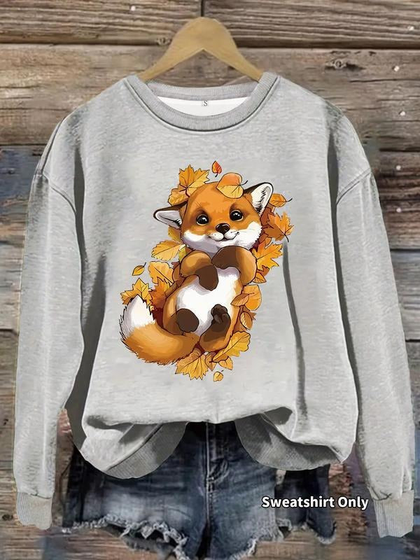 Casual Fox Leaf Print Soft Round Neck Comfort Fit Top - Adult & Kids T-Shirts, Sweatshirts & Hoodies apparel design preview 1
