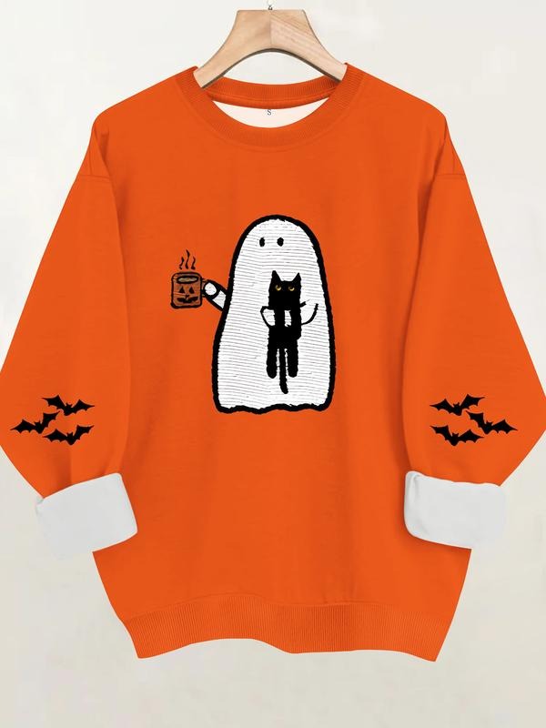 Casual Ghost Cat Print Soft Round Neck Halloween All - Adult & Kids T-Shirts, Sweatshirts & Hoodies apparel design preview 1