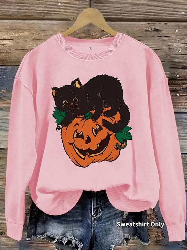 Casual Halloween Pumpkin Cat Print Soft Round Neck - Adult & Kids T-Shirts, Sweatshirts & Hoodies apparel design preview 1