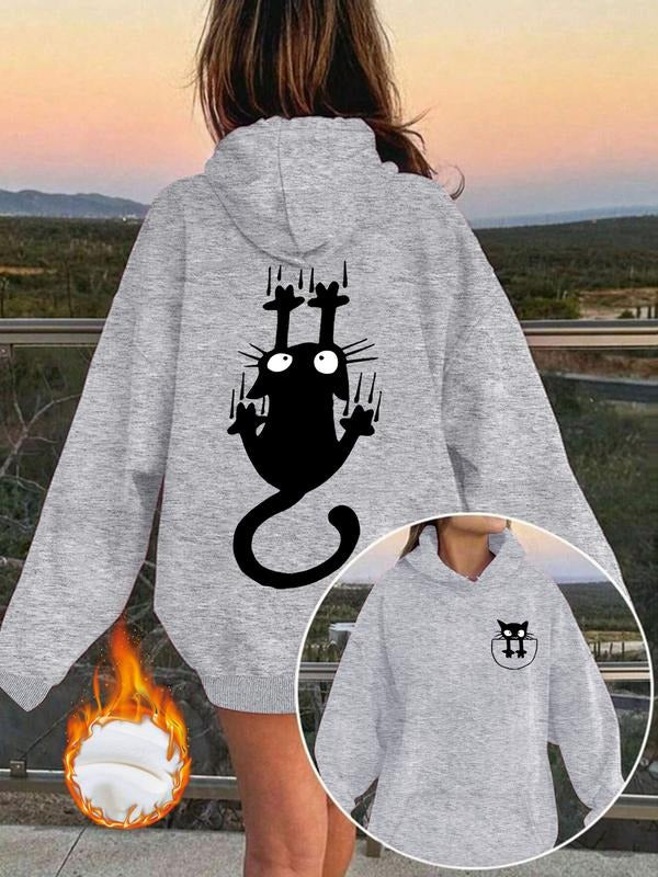Casual Hooded Cute Cat Print Thick Knit Front Pocket - Adult & Kids T-Shirts, Sweatshirts & Hoodies apparel design preview 1