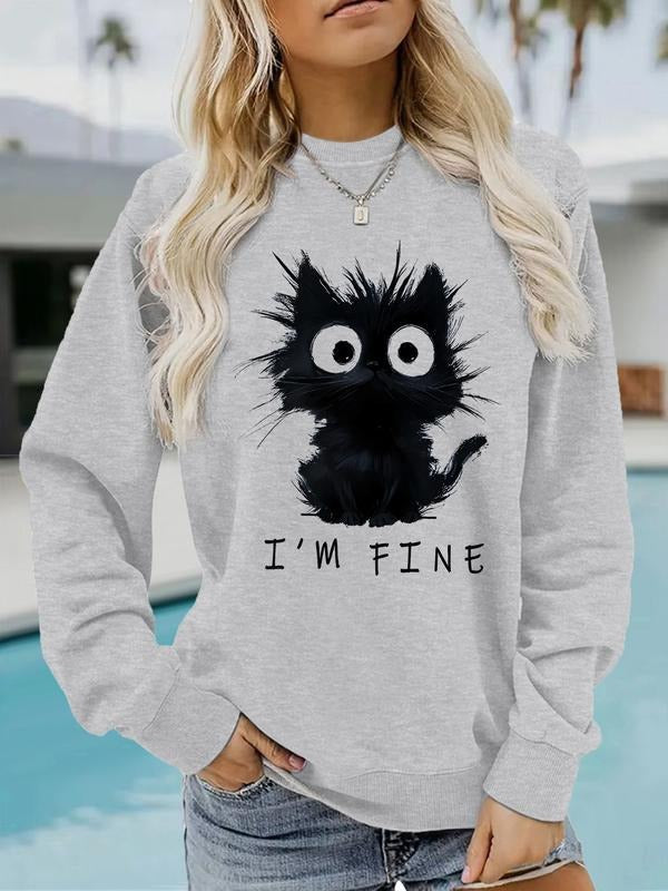 Casual I'M Fine Cat Pattern Soft Round Neck Comfort - Adult & Kids T-Shirts, Sweatshirts & Hoodies apparel design preview 1