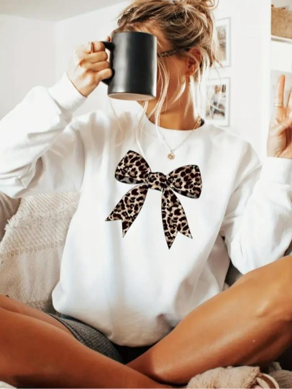 Casual Leopard Bow Soft Round Neck Comfort - Adult & Kids T-Shirts, Sweatshirts & Hoodies apparel design preview 1