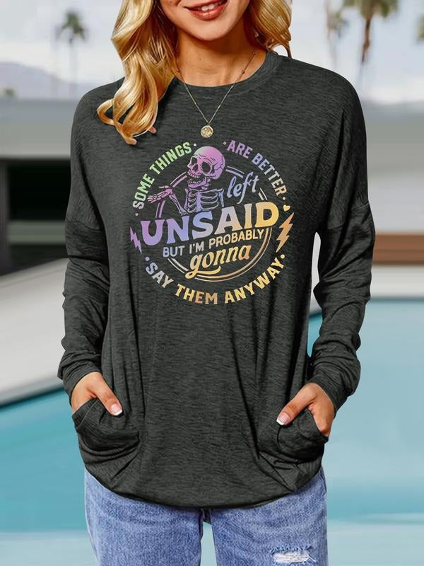 Casual Loose Fit Halloween Skull Print Round Neck - Adult & Kids T-Shirts, Sweatshirts & Hoodies apparel design preview 1