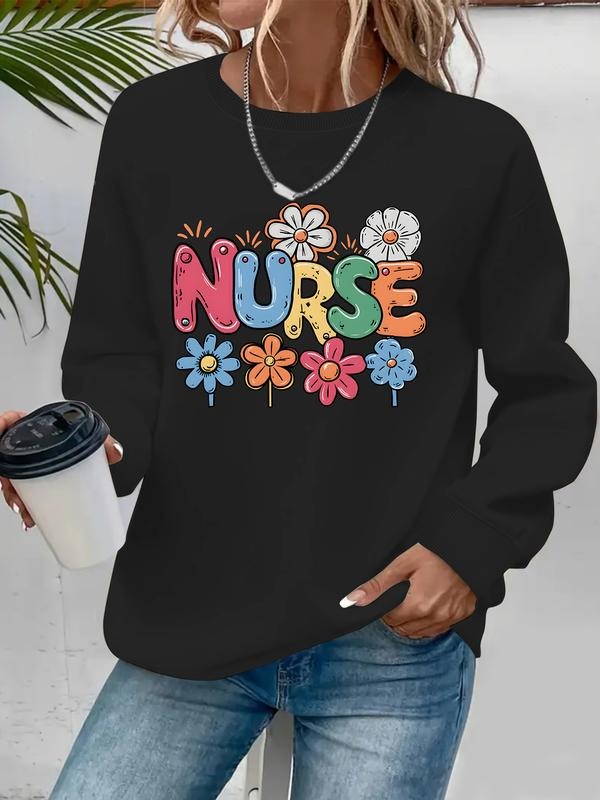 Casual Nurse Pattern Floral Print Round Neck Fall - Adult & Kids T-Shirts, Sweatshirts & Hoodies apparel design preview 1