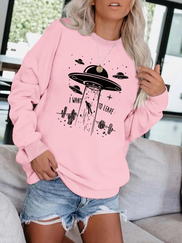 Casual Round Neck Ufo Alien Spaceship Pattern Top - Adult & Kids T-Shirts, Sweatshirts & Hoodies apparel design preview 1