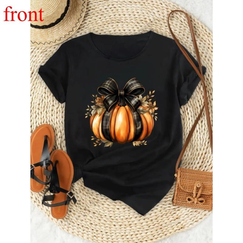 Casual Short Sleeve Pumpkin Bowknot Print Loose Round - Adult & Kids T-Shirts, Sweatshirts & Hoodies apparel design preview 1