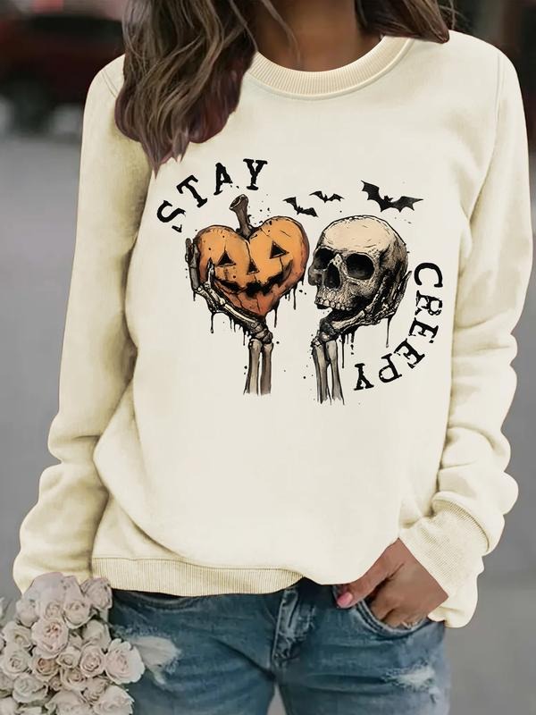 Casual Stay Creepy Skull Pumpkin Soft Round Neck - Adult & Kids T-Shirts, Sweatshirts & Hoodies apparel design preview 1