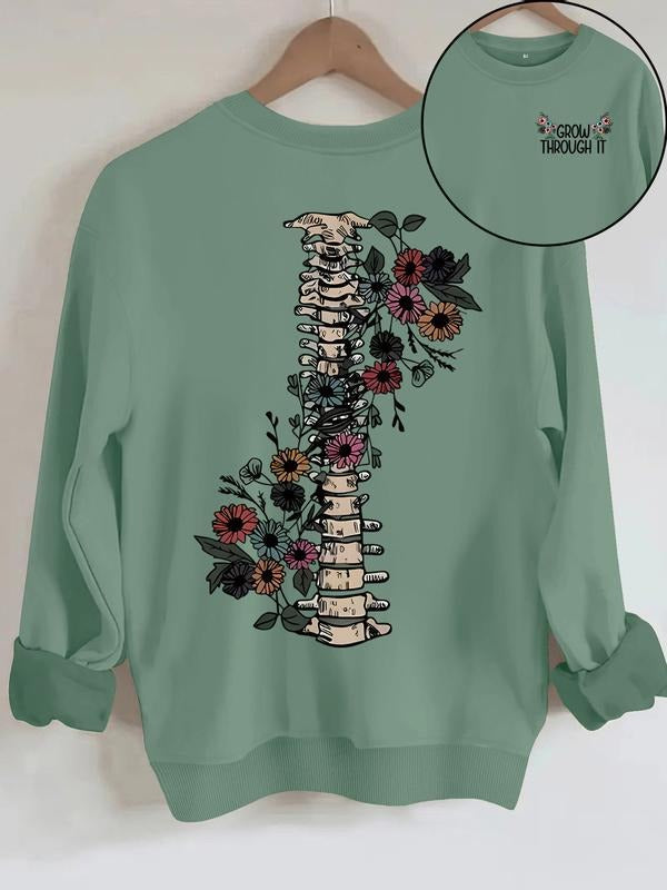 Casual Grow Through Bone Flower Print Round Neck Knit - Adult & Kids T-Shirts, Sweatshirts & Hoodies apparel design preview 1