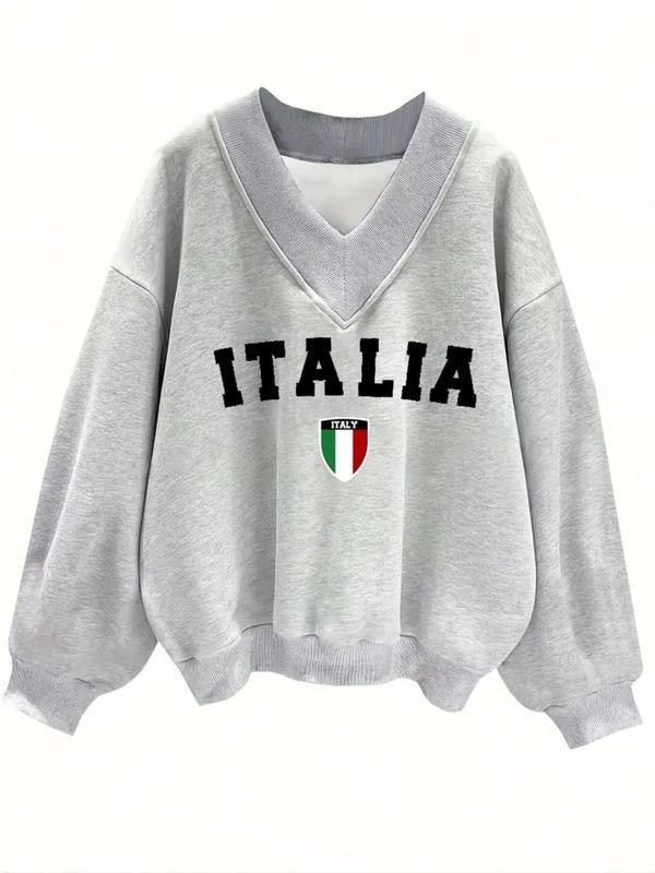 Casual V Neck Italian Letter Print Loose Fit Fall - Adult & Kids T-Shirts, Sweatshirts & Hoodies apparel design preview 1