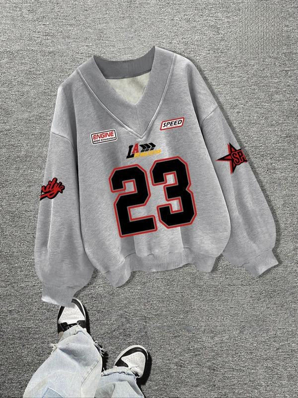 Casual V Neck Letter Print Loose Fit Knit Top Fall - Adult & Kids T-Shirts, Sweatshirts & Hoodies apparel design preview 1