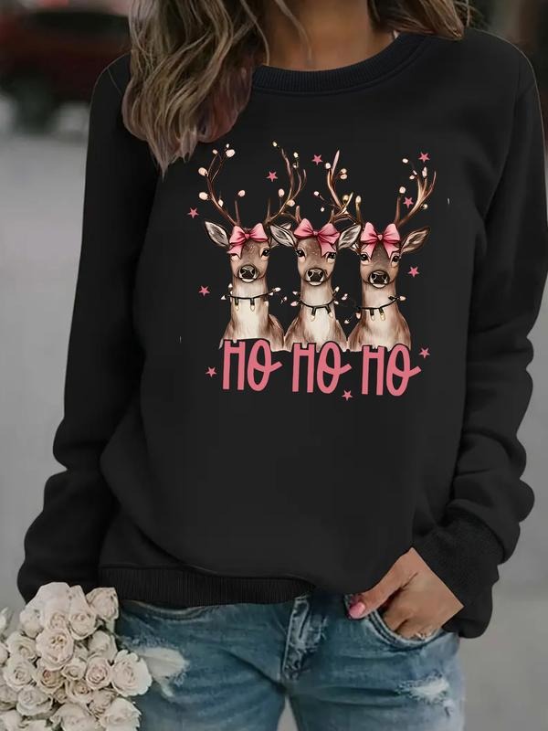 Casual Winter Hohoho Deer Pattern Soft Round Neck - Adult & Kids T-Shirts, Sweatshirts & Hoodies apparel design preview 1