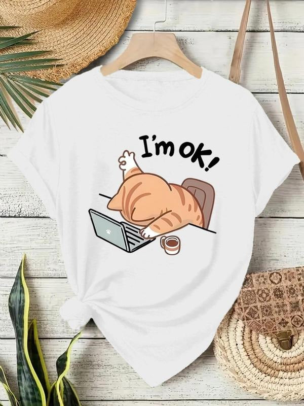 Cat Laptop Print Round Neck Casual Crew Daily - Adult & Kids T-Shirts, Sweatshirts & Hoodies apparel design preview 1