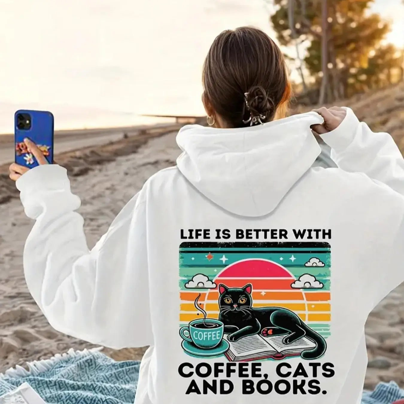 Cat Letter Print Drop Shoulder Thermal Lined Casual - Adult & Kids T-Shirts, Sweatshirts & Hoodies apparel design preview 1