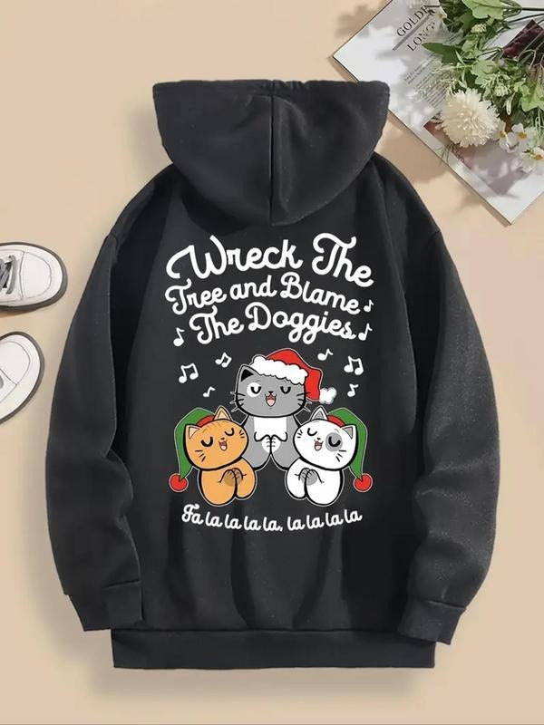 Cat Letter Print Drawstring Pocket Casual Hooded - Adult & Kids T-Shirts, Sweatshirts & Hoodies apparel design preview 1