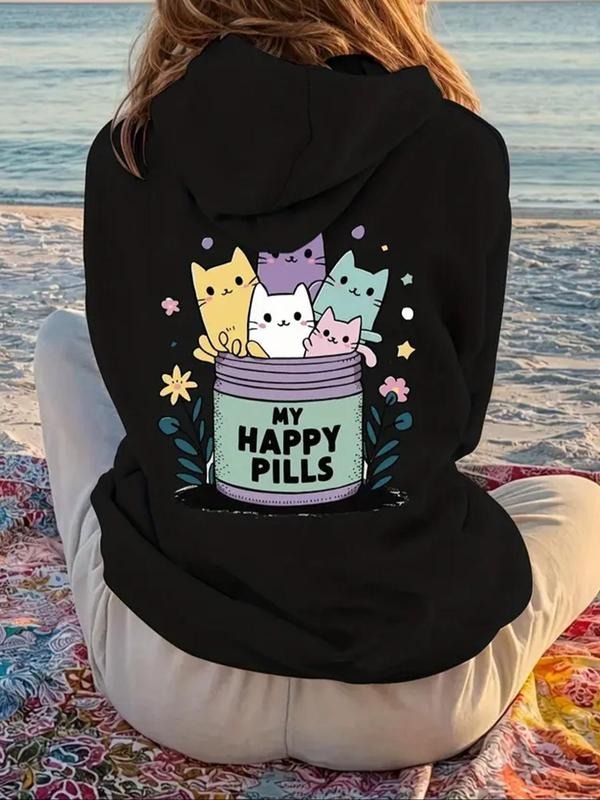 Cat Letter Print Drawstring Pocket Casual Hooded Fall - Adult & Kids T-Shirts, Sweatshirts & Hoodies apparel design preview 1