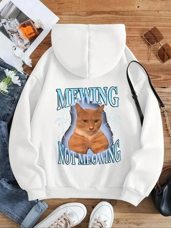 Cat Letter Print Drawstring Pocket Casual Hooded - Adult & Kids T-Shirts, Sweatshirts & Hoodies apparel design preview 1