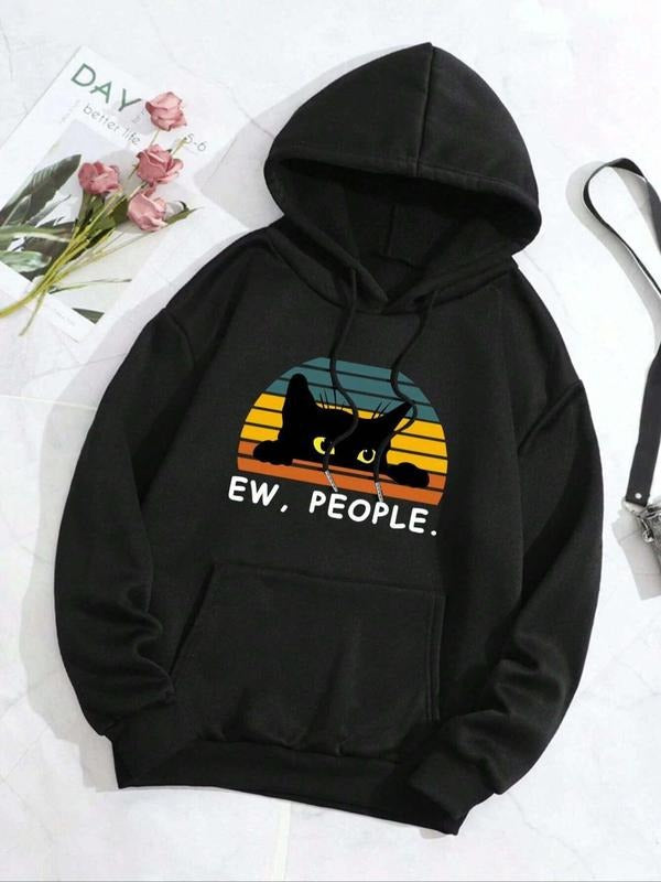 Cat Letter Print Drop Shoulder Casual Drawstring - Adult & Kids T-Shirts, Sweatshirts & Hoodies apparel design preview 1