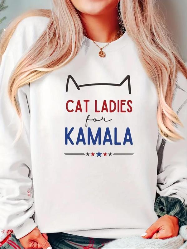 Cat Letter Print Drop Shoulder Casual Round Neck Fall - Adult & Kids T-Shirts, Sweatshirts & Hoodies apparel design preview 1