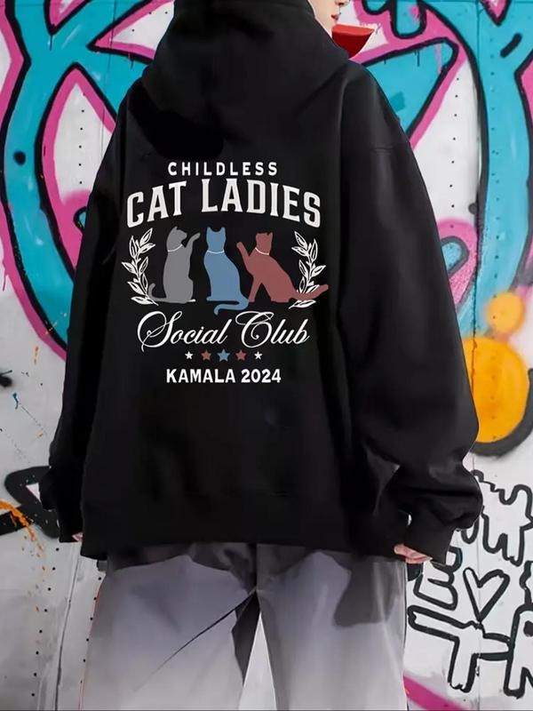 Cat Letter Print Casual Comfy Drawstring Pocket - Adult & Kids T-Shirts, Sweatshirts & Hoodies apparel design preview 1