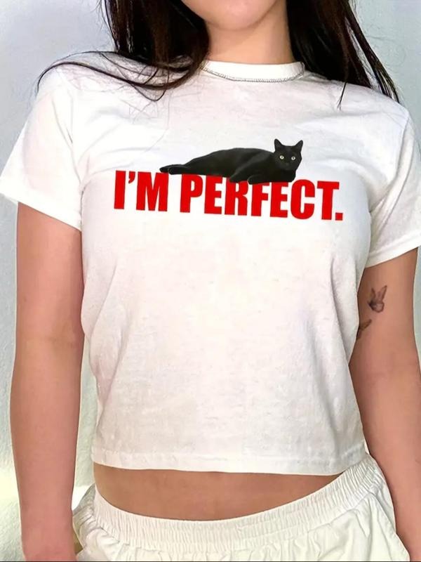Cat Letter Print Round Neck Crop Casual Crew Daily - Adult & Kids T-Shirts, Sweatshirts & Hoodies apparel design preview 1