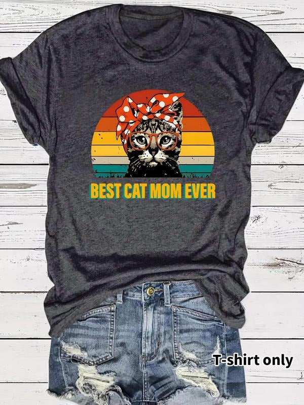 Cat Letter Print Round Neck Casual Short Sleeve Crew - Adult & Kids T-Shirts, Sweatshirts & Hoodies apparel design preview 1