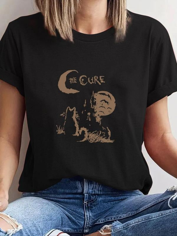 Cat Moon Print Round Neck Vintage Casual Short Sleeve - Adult & Kids T-Shirts, Sweatshirts & Hoodies apparel design preview 1