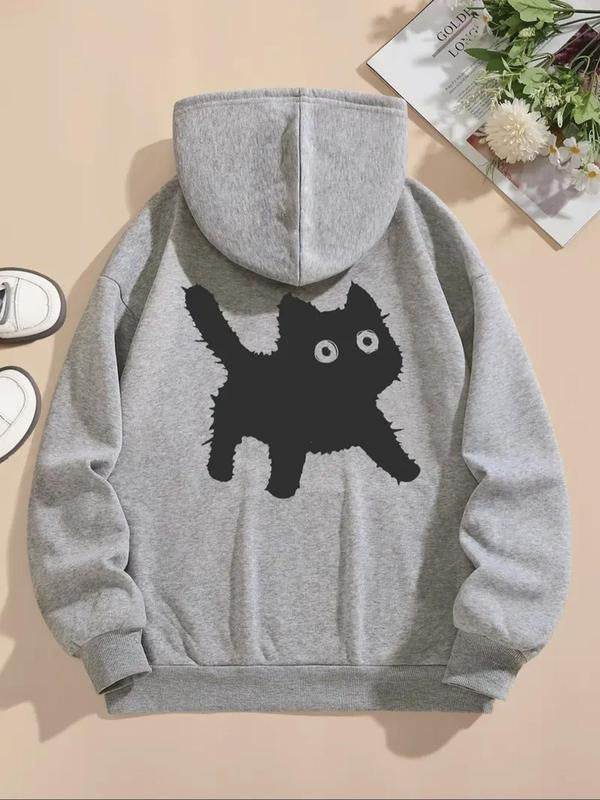 Cat Print Drawstring Casual Hooded Daily Outdoor Fall - Adult & Kids T-Shirts, Sweatshirts & Hoodies apparel design preview 1
