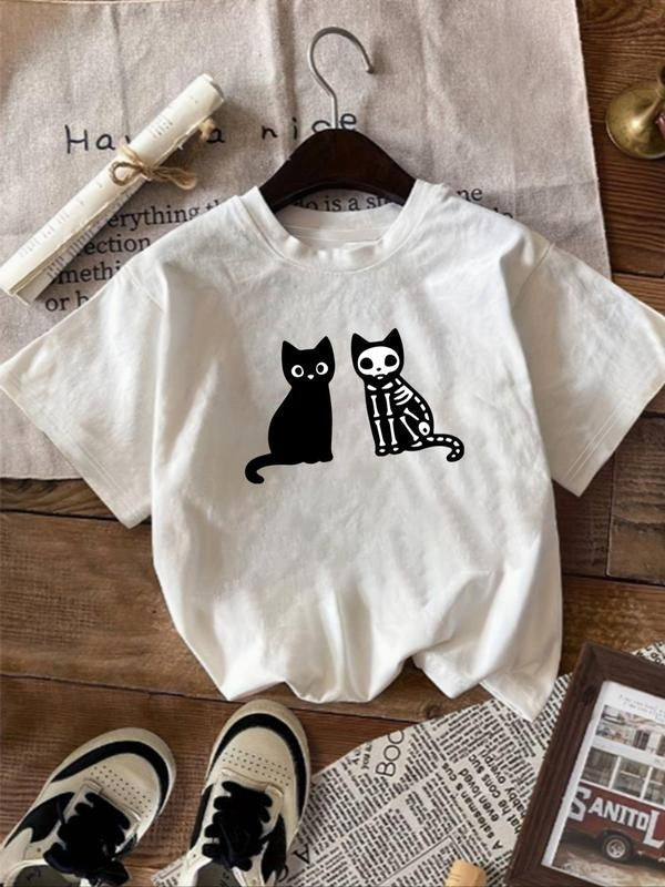 Cat Print Round Neck Casual Short Sleeve Crew Fall - Adult & Kids T-Shirts, Sweatshirts & Hoodies apparel design preview 1