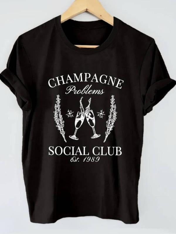 Champagne Letter Print Round Neck Casual Short Sleeve - Adult & Kids T-Shirts, Sweatshirts & Hoodies apparel design preview 1