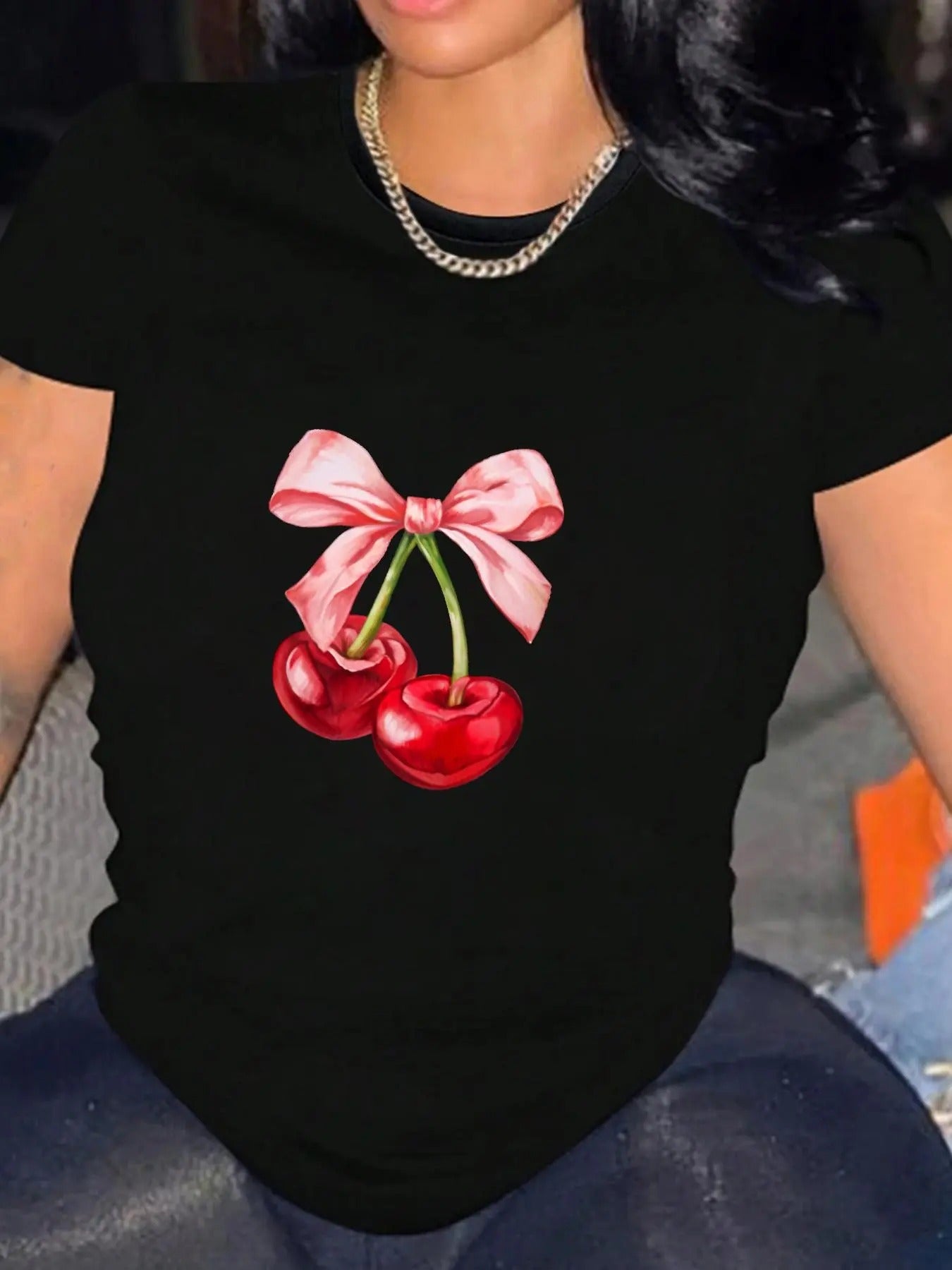 Cherry Bow Print Round Neck Casual Crew Daily - Adult & Kids T-Shirts, Sweatshirts & Hoodies apparel design preview 1