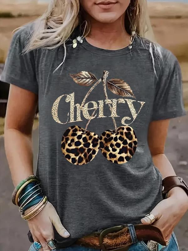 Cherry Leopard Print Round Neck Casual Short Sleeve - Adult & Kids T-Shirts, Sweatshirts & Hoodies apparel design preview 1