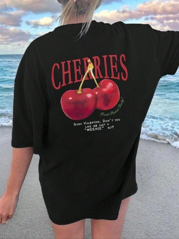 Cherry Letter Drop Shoulder Casual Round Neck Half - Adult & Kids T-Shirts, Sweatshirts & Hoodies apparel design preview 1