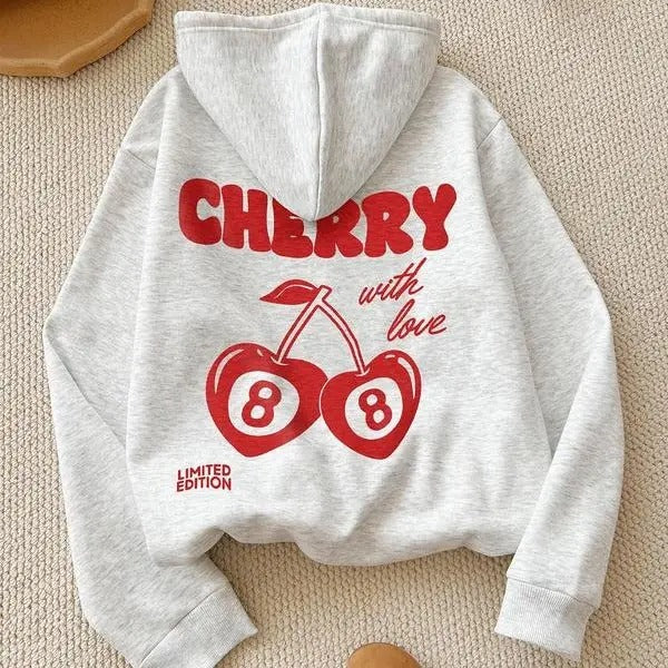 Cherry Letter Print Drop Shoulder Casual Drawstring - Adult & Kids T-Shirts, Sweatshirts & Hoodies apparel design preview 1