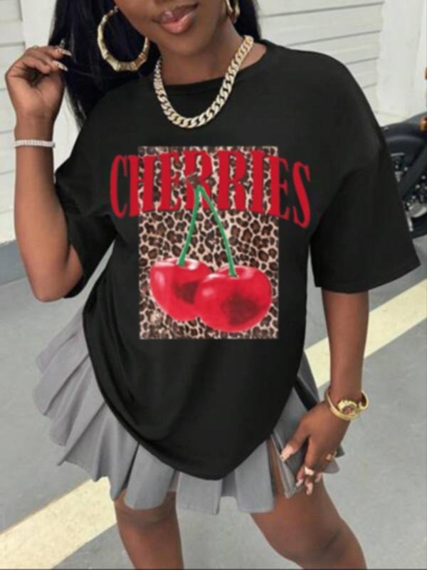 Cherry Letter Print Curved Hem Casual Short Sleeve - Adult & Kids T-Shirts, Sweatshirts & Hoodies apparel design preview 1