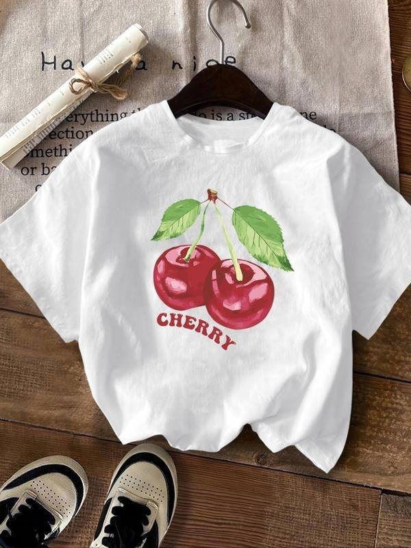 Cherry Print Round Neck Casual Letter Short Sleeve - Adult & Kids T-Shirts, Sweatshirts & Hoodies apparel design preview 1