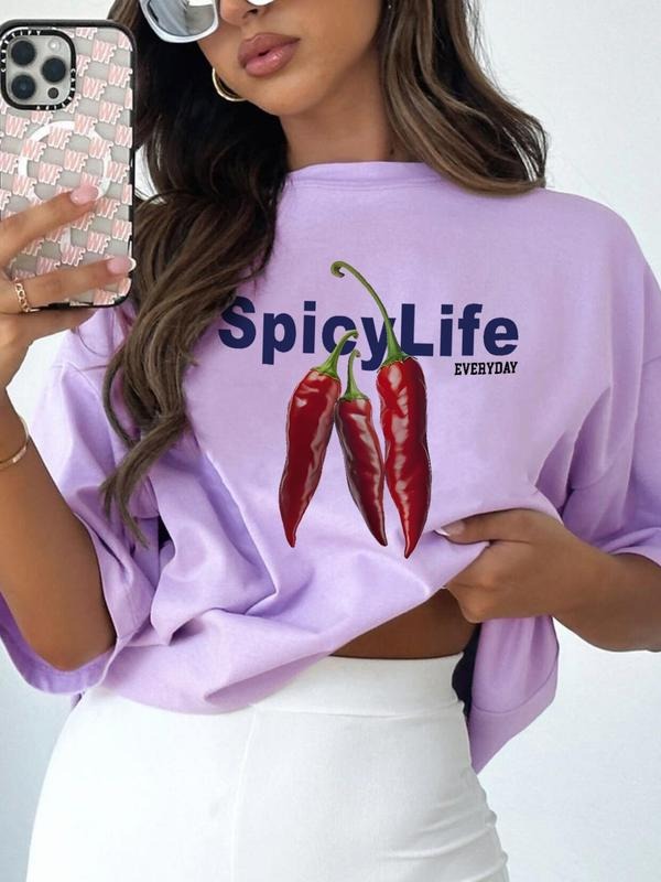 Chilli Print Round Neck Casual Letter Crew Summer Top - Adult & Kids T-Shirts, Sweatshirts & Hoodies apparel design preview 1