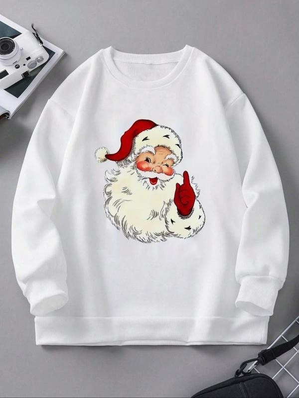 Cartoon Santa Claus Print Drop Shoulder Casual Round - Adult & Kids T-Shirts, Sweatshirts & Hoodies apparel design preview 1