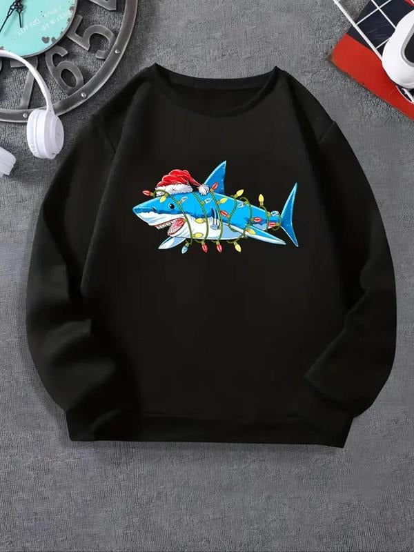 Cartoon Shark Print Round Neck Thermal Lined Casual - Adult & Kids T-Shirts, Sweatshirts & Hoodies apparel design preview 1