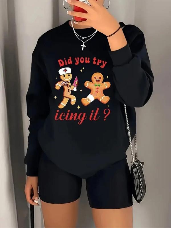 Gingerbread Man Print Drop Shoulder Casual Letter - Adult & Kids T-Shirts, Sweatshirts & Hoodies apparel design preview 1