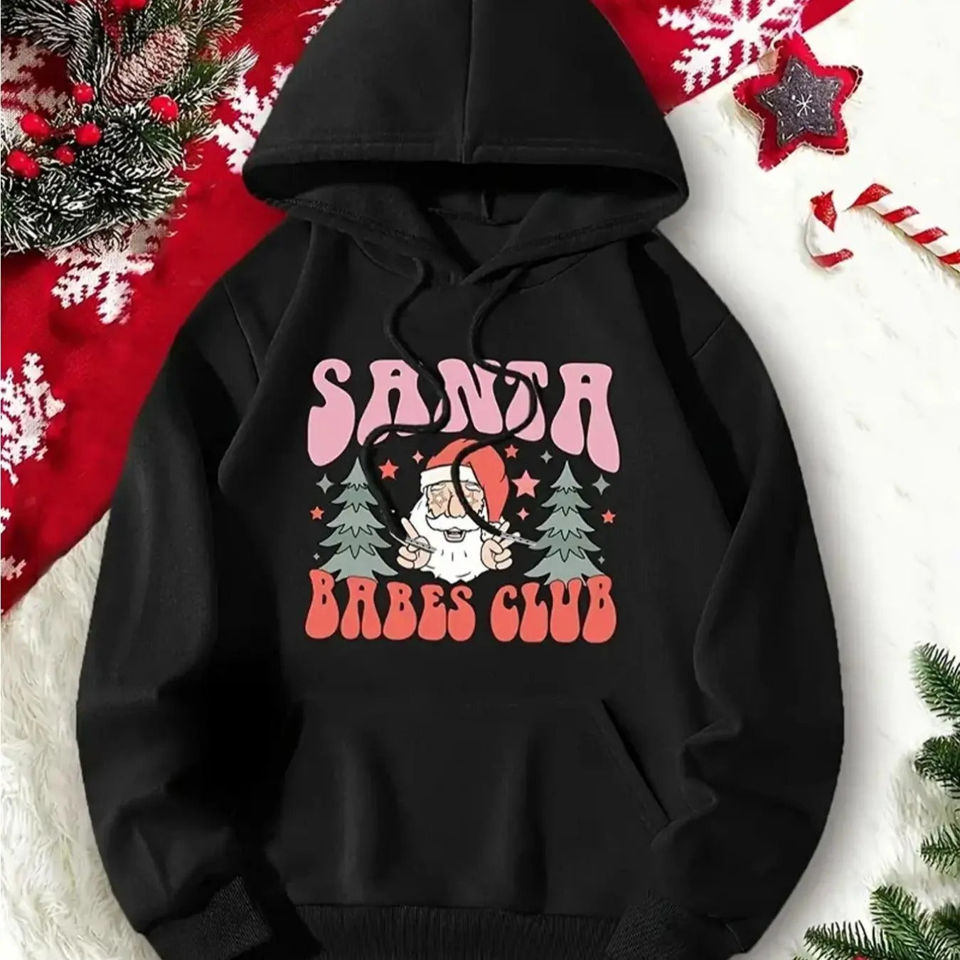 Themed Casual Santa Claus Print Drawstring Pocket - Adult & Kids T-Shirts, Sweatshirts & Hoodies apparel design preview 1