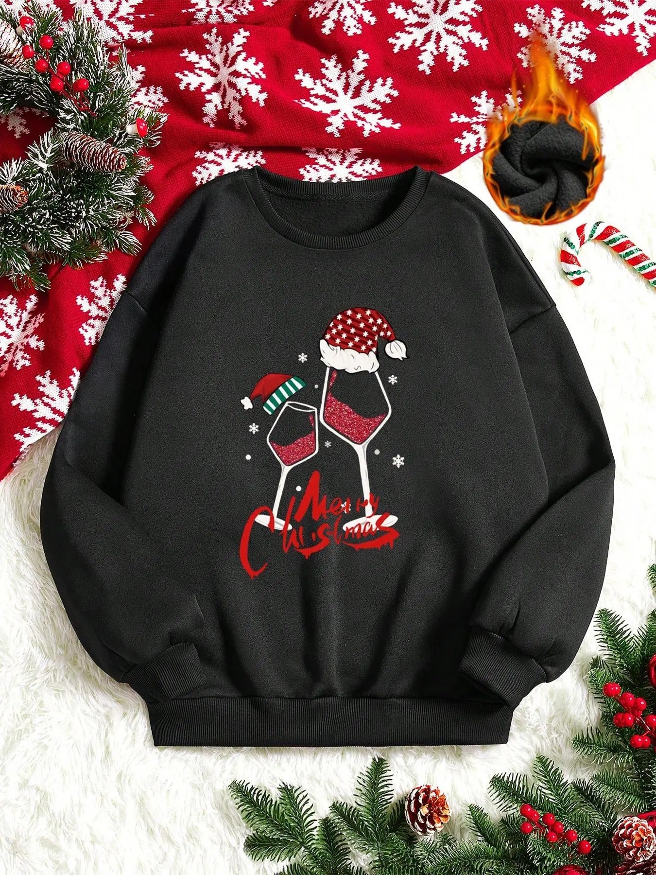 Wine Glass Print Crew Neck Casual Fall Winter Clothes - Adult & Kids T-Shirts, Sweatshirts & Hoodies apparel design preview 1