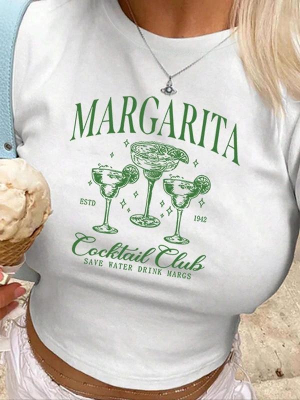 Cocktail Letter Print Round Neck Crop Casual Short - Adult & Kids T-Shirts, Sweatshirts & Hoodies apparel design preview 1